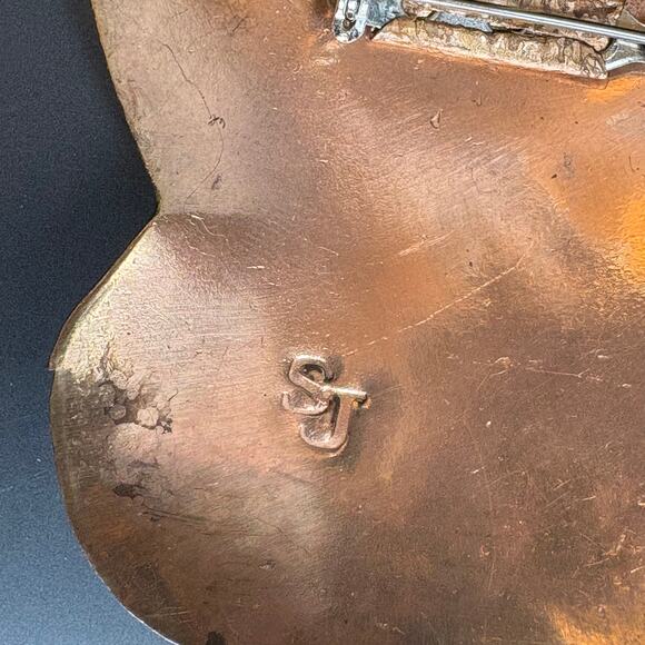 Signed SJ Handmade Soldered Paw Print Brooch Pin 3" - Picture 2 of 4